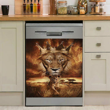 Lion Golden Crown Becoming A King Dishwasher Cover, Lion Dishwasher Wrap, Christian Kitchen Decoration