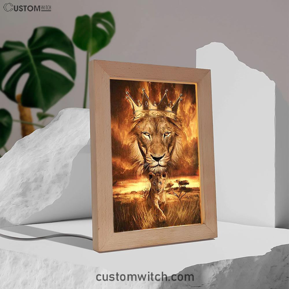Lion Golden Crown Becoming A King Frame Lamp - Lion Frame Lamp Print - Christian Art - Religious Home Decor