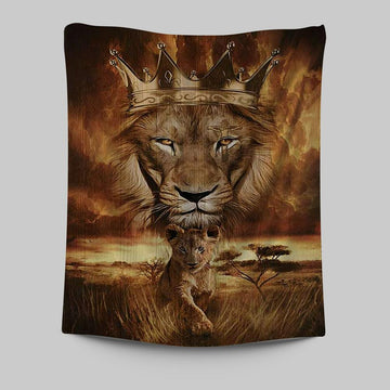 Lion Golden Crown Becoming A King Tapestry - Lion Tapestry Print - Christian Wall Art - Religious Home Decor