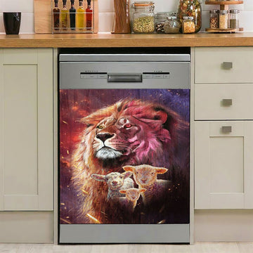 Lion Head Lamb Of God Dishwasher Cover, Lion Dishwasher Wrap, Christian Kitchen Decoration