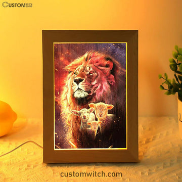 Lion Head Lamb Of God Frame Lamp - Lion Frame Lamp Print - Christian Art - Religious Home Decor