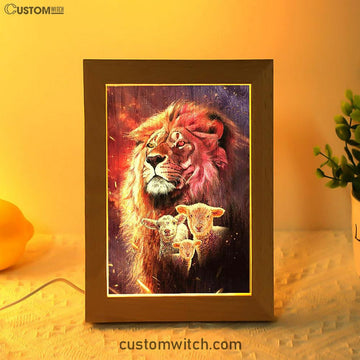 Lion Head Lamb Of God Lion Of Judah Frame Lamp Art - Christian Art - Bible Verse Art - Religious Home Decor