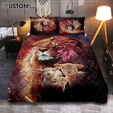Lion Head Lamb Of God Lion Of Judah Quilt Bedding Set Art - Christian Art - Bible Verse Bedroom - Religious Home Decor