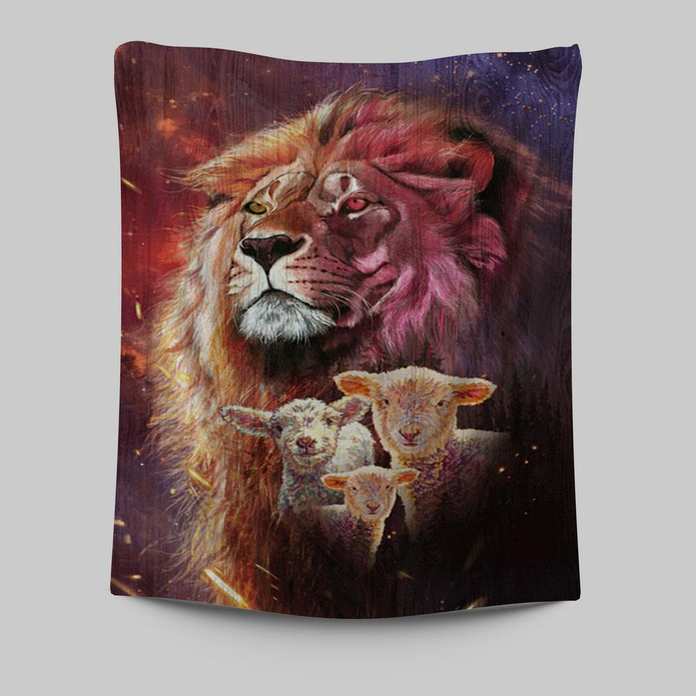 Lion Head Lamb Of God Tapestry - Lion Tapestry Print - Christian Wall Art - Religious Home Decor