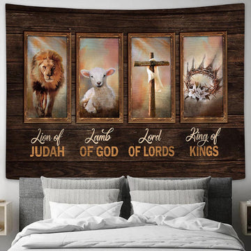 Lion King Lamb Of God Crown Of Thorn Tapestry Art - Bible Verse Wall Art - Wall Decor Christian