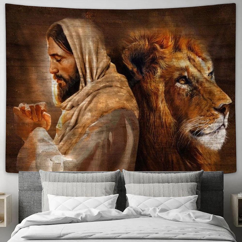 Lion King Of Kings Pray For Healing Jesus Tapestry, Tapestries for Living Room Bedroom