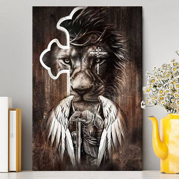 Lion Knight Of God Warrior With Wings Canvas - Lion Canvas Print - Christian Wall Art - Religious Home Decor