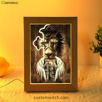 Lion Knight Of God Warrior With Wings Frame Lamp - Lion Frame Lamp Print - Christian Art - Religious Home Decor