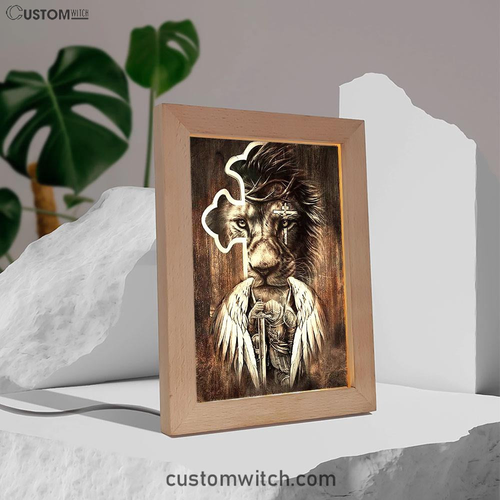 Lion Knight Of God Warrior With Wings Frame Lamp - Lion Frame Lamp Print - Christian Art - Religious Home Decor