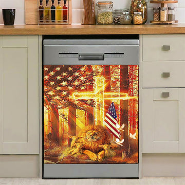 Lion &amp; Lambs Dishwasher Cover, Christian Dishwasher Wrap, Religious Kitchen Decoration