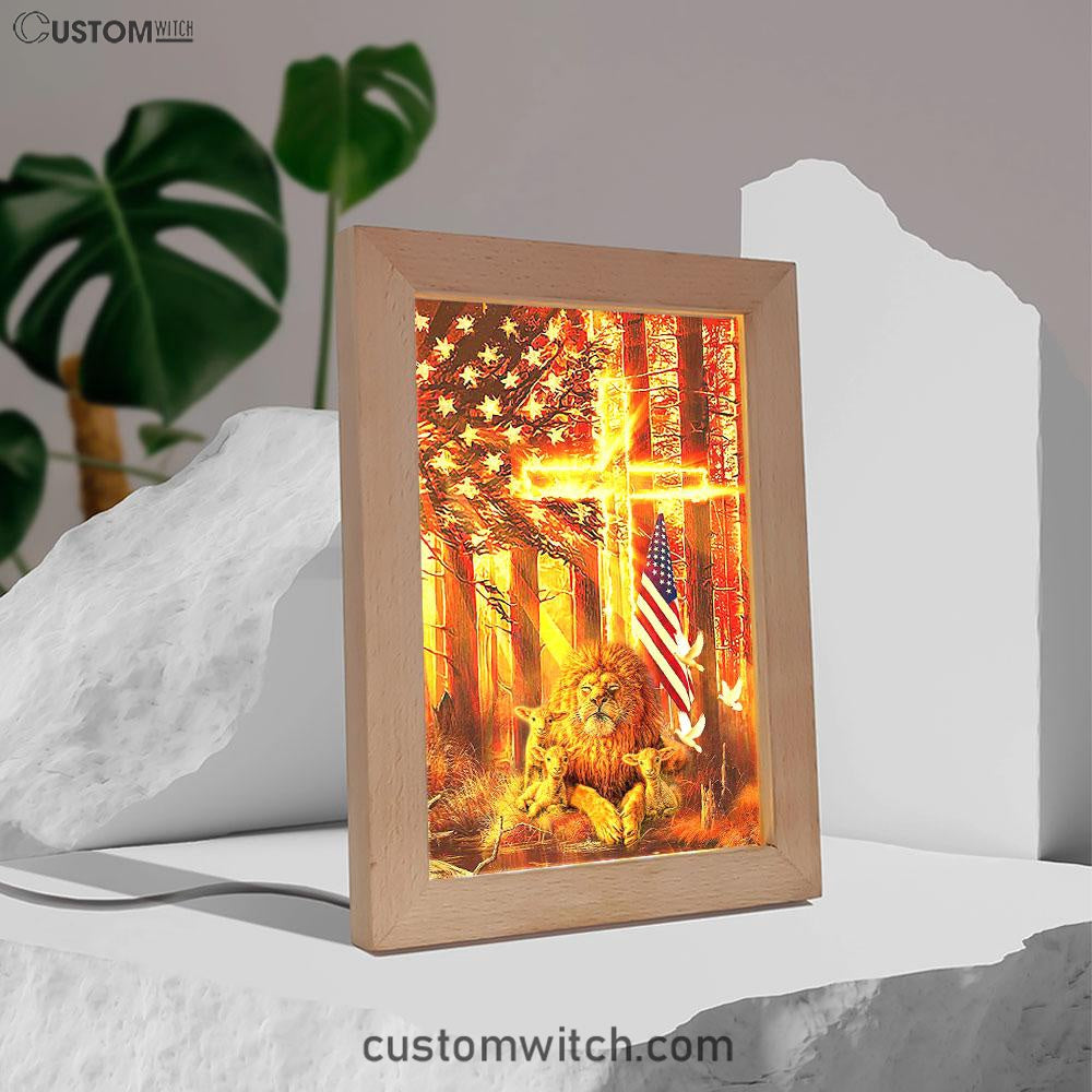 Lion &amp; Lambs Frame Lamp Art - Christian Frame Lamp - Religious Gifts Night Light