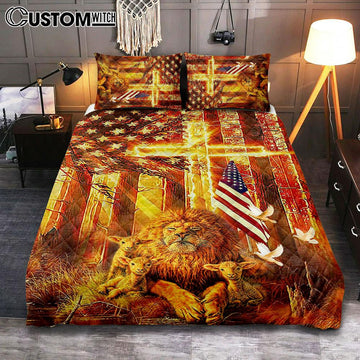 Lion &amp; Lambs Quilt Bedding Set Bedroom - Christian Cover Twin Bedding Quilt Bedding Set - Religious Quilt Bedding Set Prints