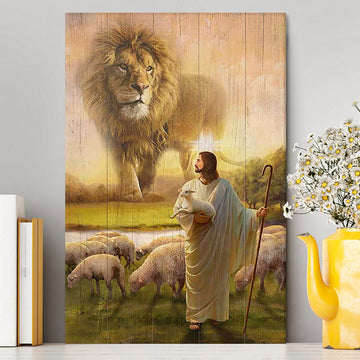 Lion Lambs Walking With Jesus Canvas - Lion Canvas Print - Christian Wall Art - Religious Home Decor