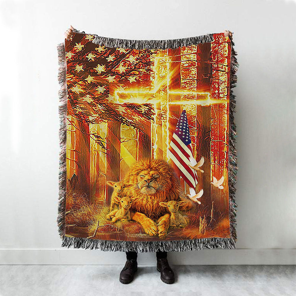 Lion &amp; Lambs Woven Throw Blanket - Christian Wall Woven Blanket - Religious Woven Blanket Prints