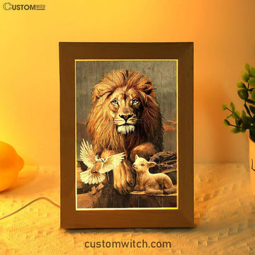 Lion Little Lamb And Beautiful Dove Frame Lamp - Lion Frame Lamp Print - Christian Art - Religious Home Decor