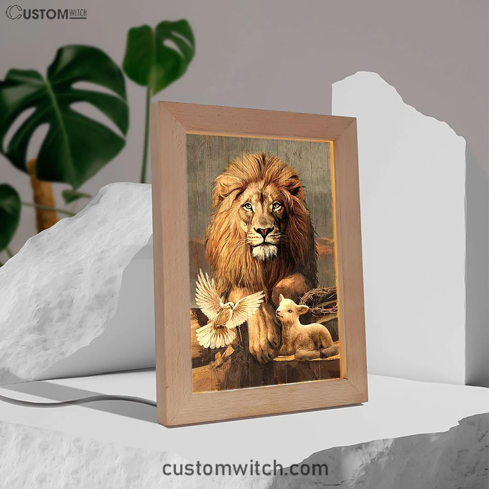 Lion Little Lamb And Beautiful Dove Frame Lamp - Lion Frame Lamp Print - Christian Art - Religious Home Decor