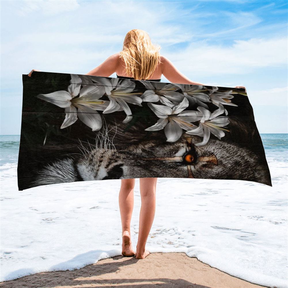 Lion Of Judah Amazing Lily Painting Unique Cross Beach Towel, Christian Beach Towel, Christian Gift, Gift For Women