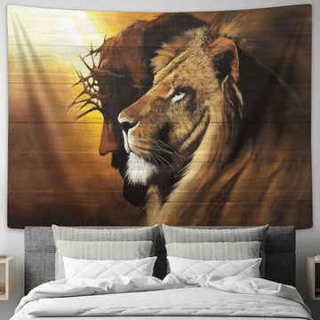 Lion Of Judah And Jesus Large Tapestry - Christian Tapestry Prints - Religious Tapestry Art