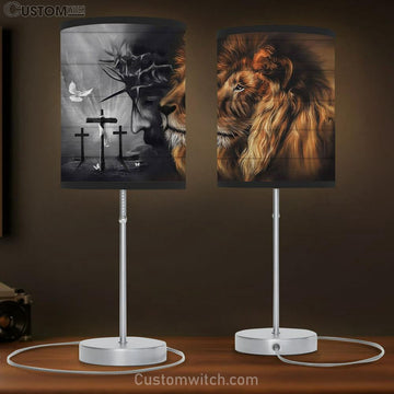 Lion Of Judah And Jesus Portrait Large Table Lamp - Christian Table Lamp Prints - Religious Table Lamp Art