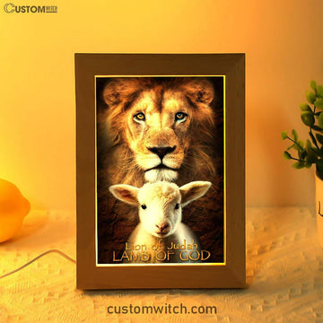 Lion Of Judah And Lamb Of God Stand Together Frame Lamp Art - Inspirational Frame Lamp Art - Christian Decor