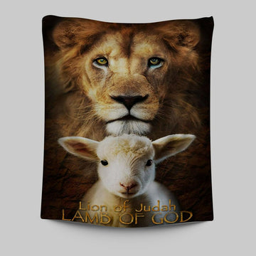 Lion Of Judah And Lamb Of God Stand Together Tapestry Wall Art - Inspirational Tapestry Art - Christian Wall Decor