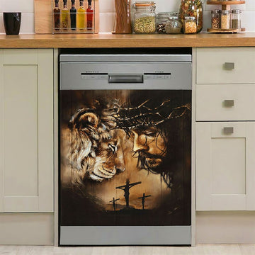 Lion Of Judah Crown Of Thorn Dishwasher Cover, Lion Dishwasher Wrap, Christian Kitchen Decoration