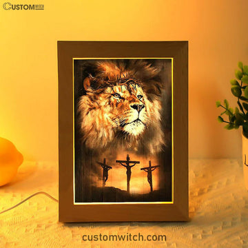 Lion Of Judah Crown Of Thorn Frame Lamp - Lion Frame Lamp Print - Christian Art - Religious Home Decor