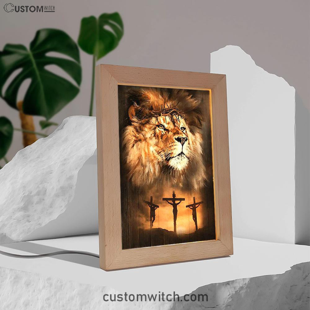 Lion Of Judah Crown Of Thorn Frame Lamp - Lion Frame Lamp Print - Christian Art - Religious Home Decor