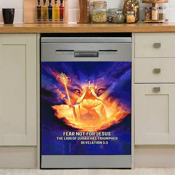 Lion Of Judah Fear Not For Jesus Dishwasher Cover, Revelation 5 5 Dishwasher Wrap, Jesus Kitchen Decoration