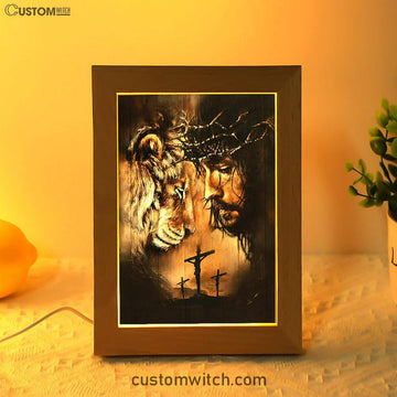 Lion Of Judah Frame Lamp - Lion Frame Lamp Print - Christian Art - Religious Home Decor