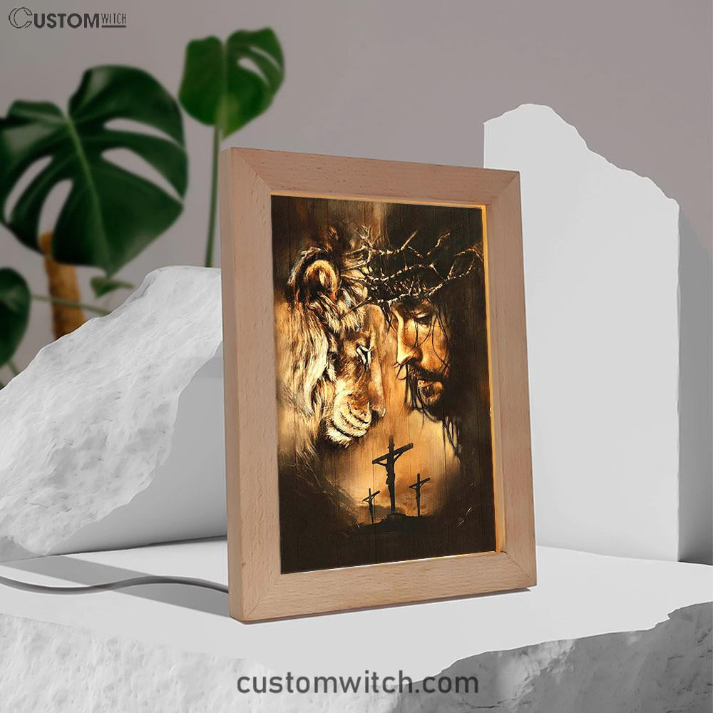 Lion Of Judah Frame Lamp - Lion Frame Lamp Print - Christian Art - Religious Home Decor
