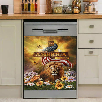 Lion Of Judah God Bless America Dishwasher Cover, Lion Dishwasher Wrap, Christian Kitchen Decoration