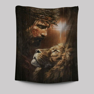 Lion Of Judah, God, Unique Cross, Beautiful Night Tapestry