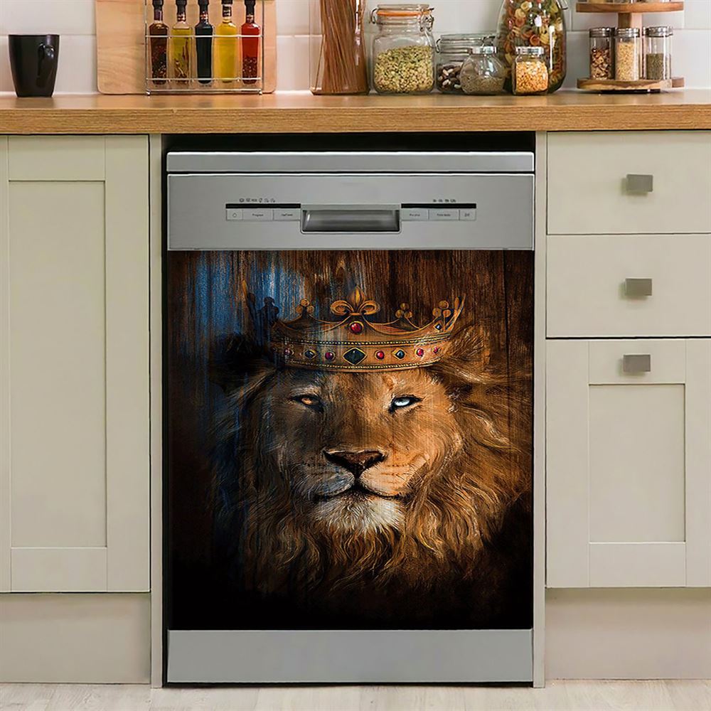 Lion Of Judah Gorgeous Crown Dishwasher Cover, Christian Dishwasher Wrap, Religious Kitchen Decoration