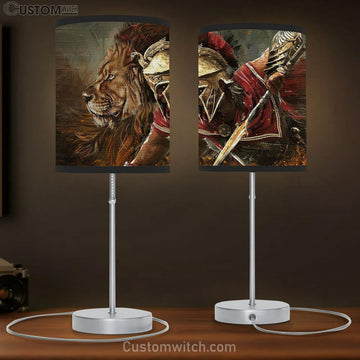 Lion Of Judah Helmet Of Salvation Great A Brave Warrior Of God Table Lamp Art - Christian Lamp Gift Decor - Bible Verse Table Lamp