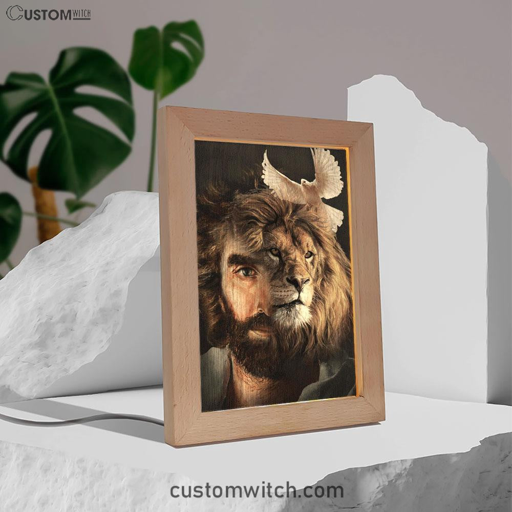 Lion Of Judah Jesus And The Dove Frame Lamp Prints - Jesus Christ Frame Lamp Art - Christian Decor