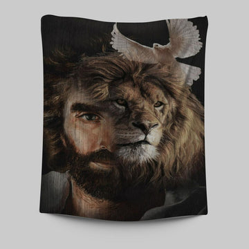 Lion Of Judah Jesus And The Dove Tapestry Prints - Jesus Christ Tapestry Art - Christian Wall Decor