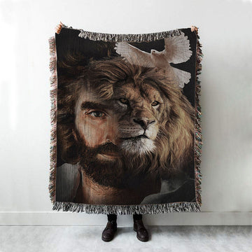 Lion Of Judah Jesus And The Dove Woven Blanket Prints - Jesus Christ Woven Blanket Art - Christian Boho Blanket