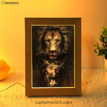 Lion Of Judah Jesus Face Frame Lamp - Lion Frame Lamp Print - Christian Art - Religious Home Decor