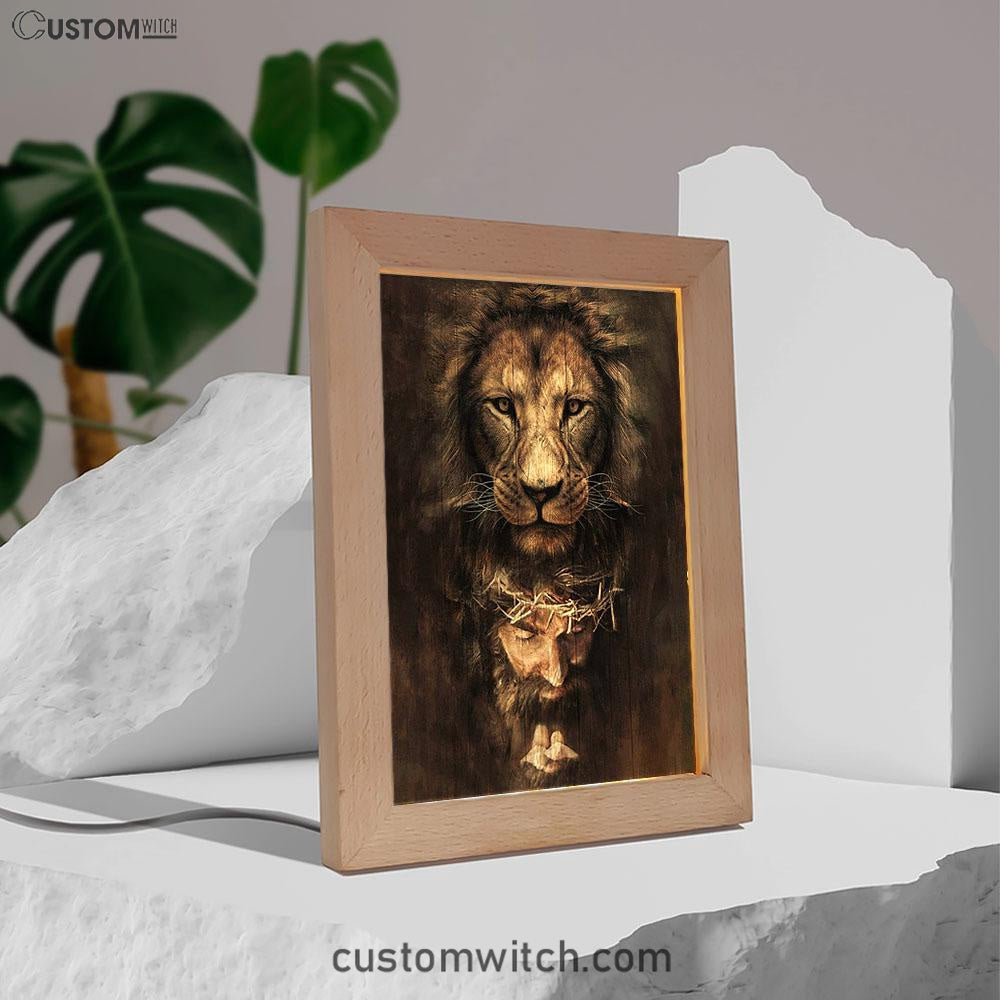 Lion Of Judah Jesus Face Frame Lamp - Lion Frame Lamp Print - Christian Art - Religious Home Decor