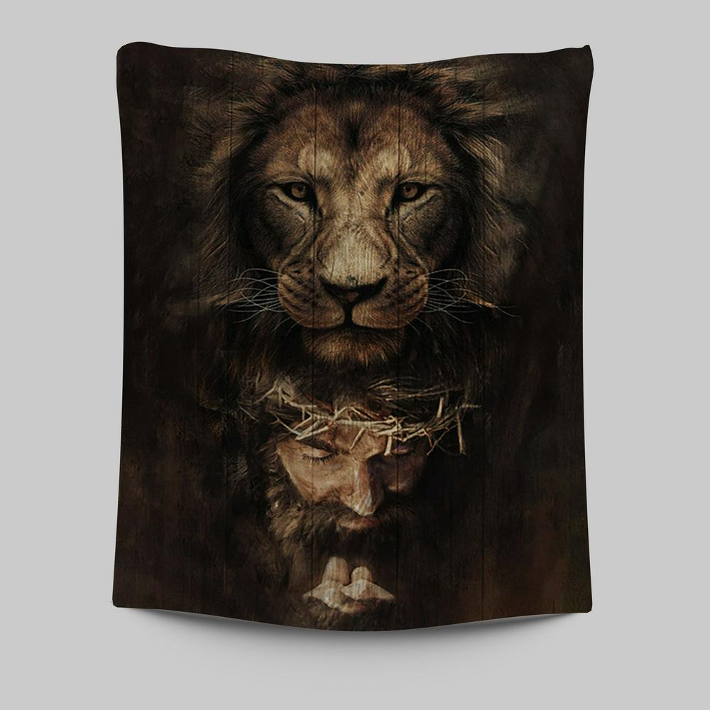 Lion Of Judah Jesus Face Tapestry - Lion Tapestry Print - Christian Wall Art - Religious Home Decor