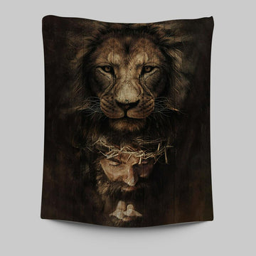 Lion Of Judah Jesus Face Tapestry - Lion Tapestry Print - Christian Wall Art - Religious Home Decor
