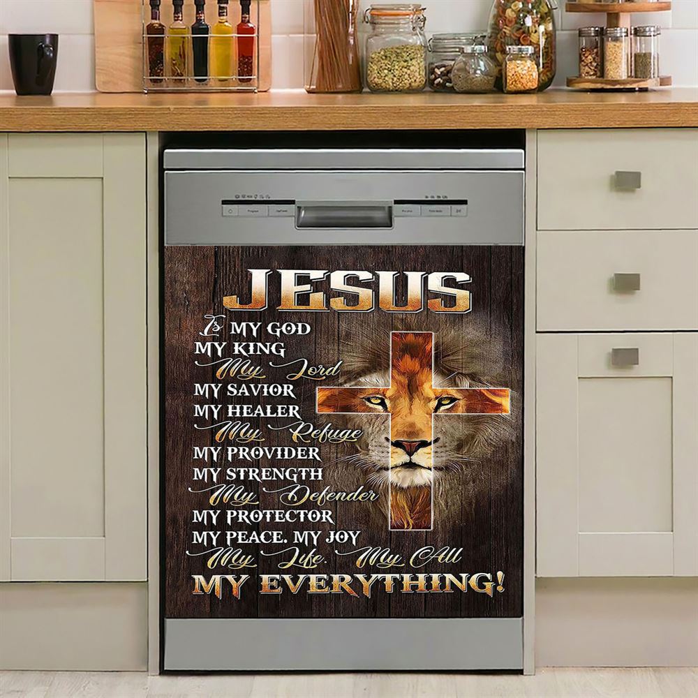 Lion Of Judah Jesus Is My King My God Dishwasher Cover, Lion Dishwasher Wrap, Christian Inspirational Kitchen Decoration