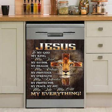 Lion Of Judah Jesus Is My King My God Dishwasher Cover, Lion Dishwasher Wrap, Christian Inspirational Kitchen Decoration