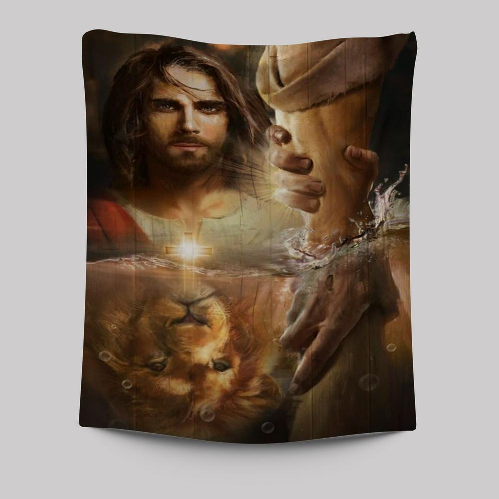 Lion Of Judah, Jesus Painting, I Will Uphold You With My Righteous Right Hand Tapestry