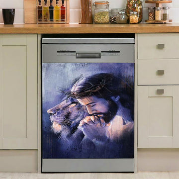 Lion Of Judah Jesus Prayer Dishwasher Cover, Lion Dishwasher Wrap, Christian Kitchen Decoration