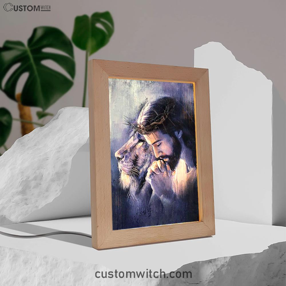 Lion Of Judah Jesus Prayer Frame Lamp - Lion Frame Lamp Print - Christian Art - Religious Home Decor
