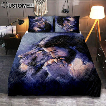 Lion Of Judah Jesus Prayer Quilt Bedding Set - Lion Quilt Bedding Set Print - Christian Bedroom - Religious Home Decor