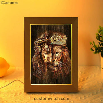 Lion Of Judah Jesus The King Awesome Crowns Frame Lamp - Lion Frame Lamp Print - Christian Art - Religious Home Decor