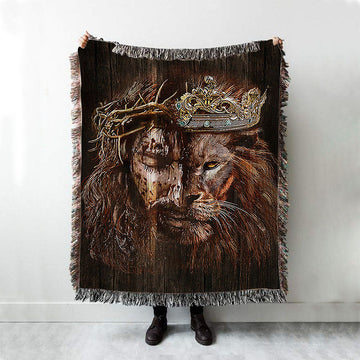 Lion Of Judah Jesus The King Awesome Crowns Woven Blanket - Lion Woven Blanket Print - Christian Throw Blanket - Religious Home Decor